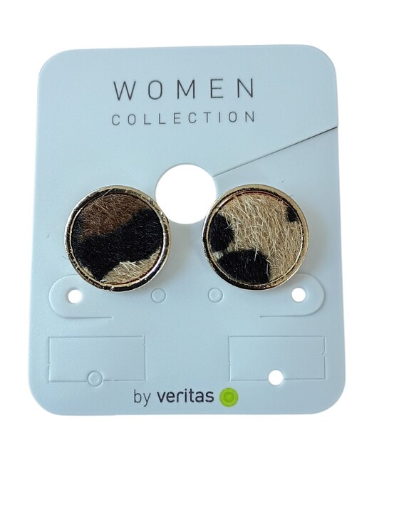 Veritas Jewelry - Earrings Women Collection Leopard Print Round Studs Brown Black Fashion Jewelry